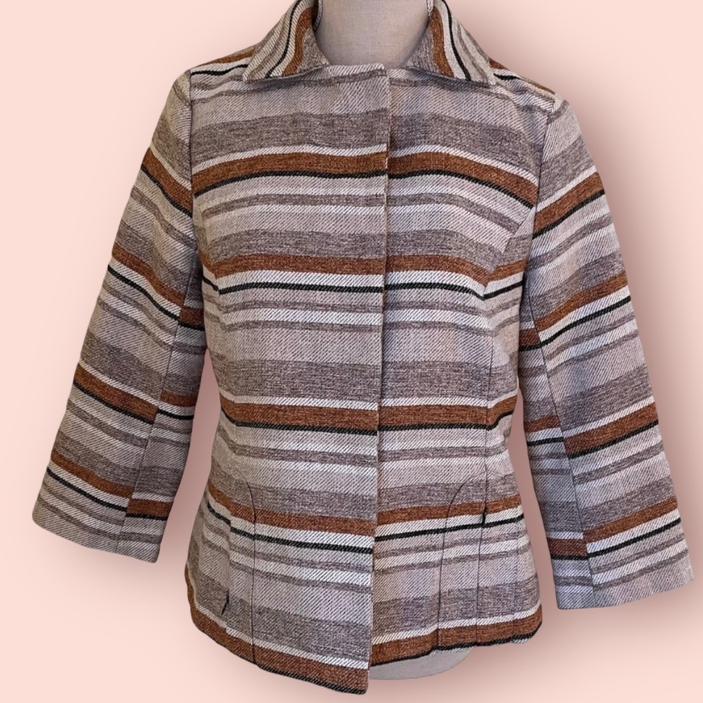 Luii Tan/Rust  Striped 3/4 Sleeve Cropped Jacket S